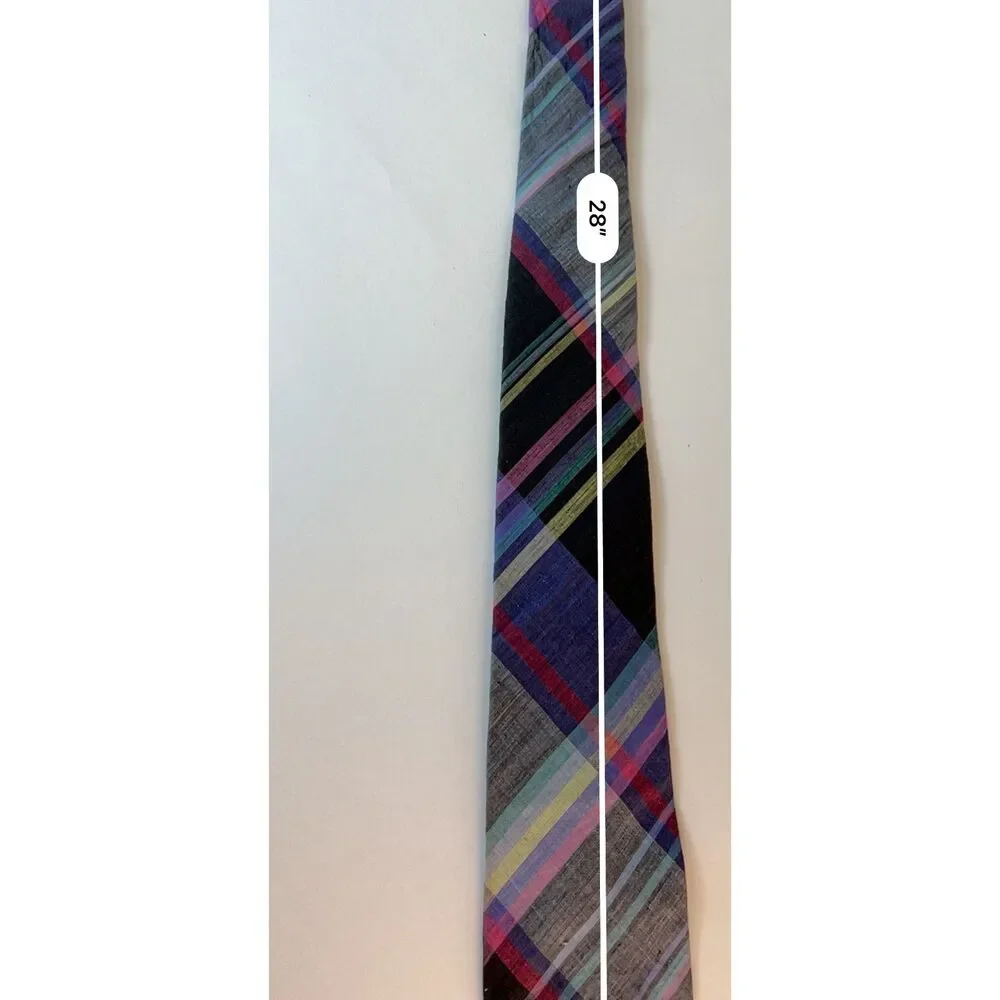Rooster Men's Multicolor Cotton Madras Plaid Vintage Tie